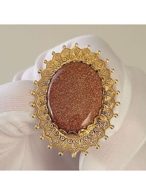 Vintage Brooch Goldstone Goldtone Filigree Brooch #505